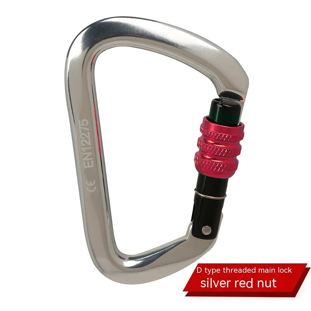 D-type steel climbing lock with choice of automatic or threaded gate, shown in red colour.