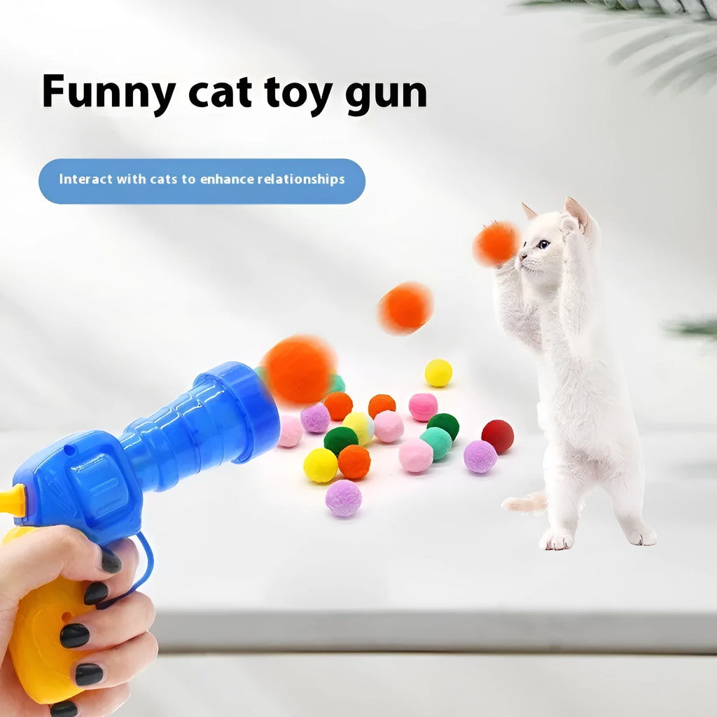 30cm pet toy launcher with soft plush balls for cats and dogs