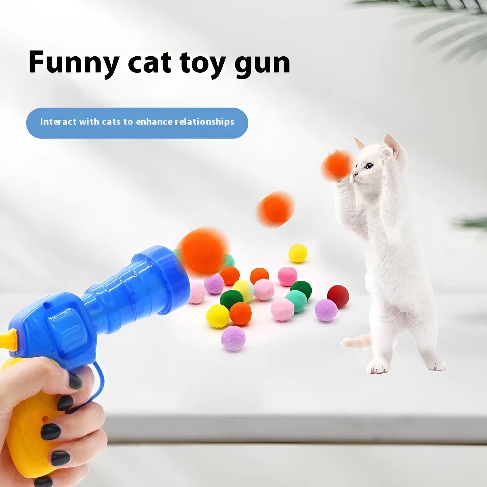 30cm pet toy launcher with soft plush balls for cats and dogs