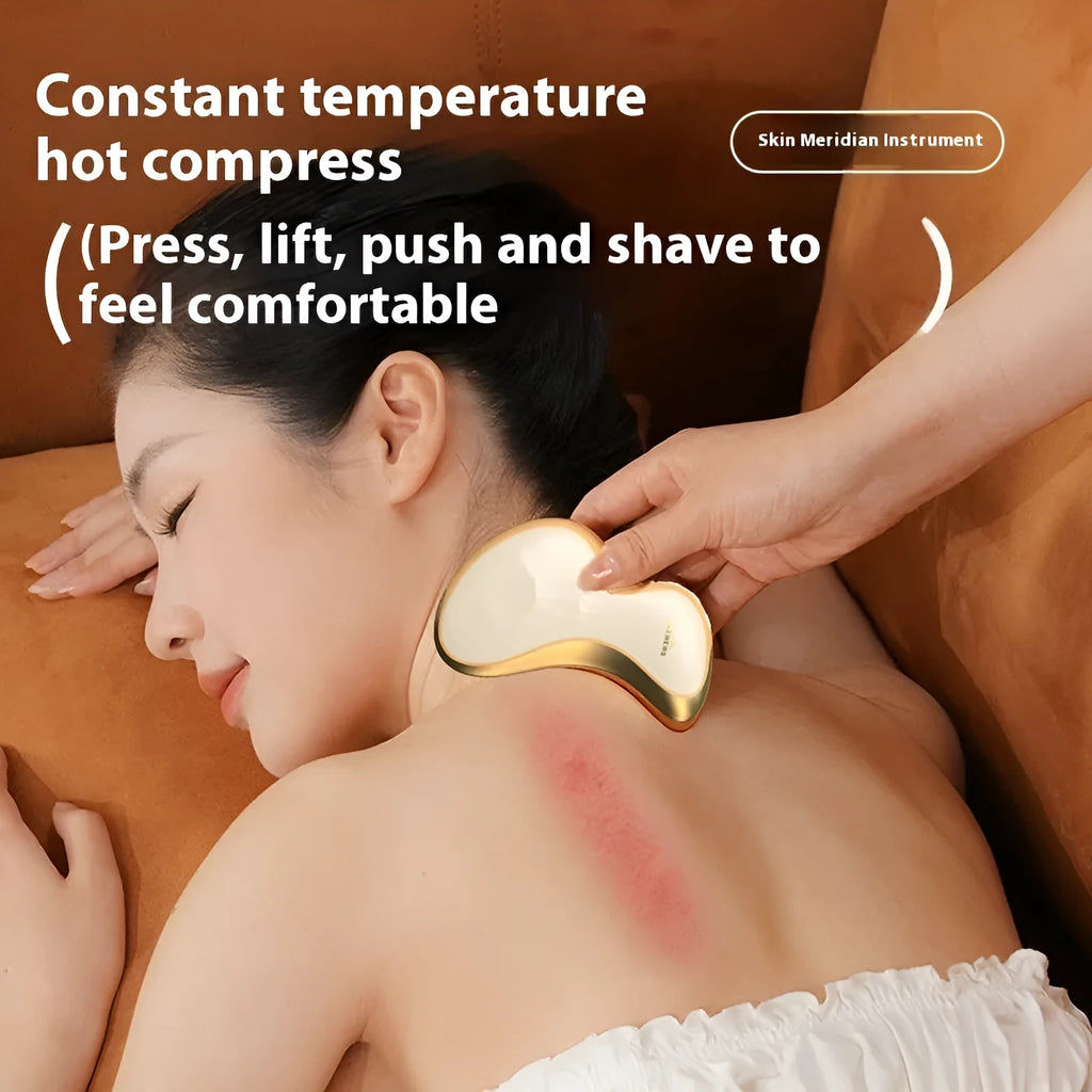 Gold yellow electric scrapping plate massager with USB charging port and compact design