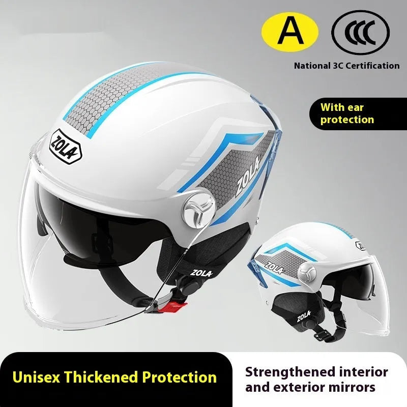 Children's motorcycle half helmet with double mirror visor in light brown colour variant