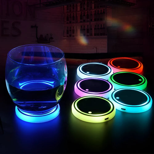 Colourful LED light-up coaster for car cup holder with USB cable