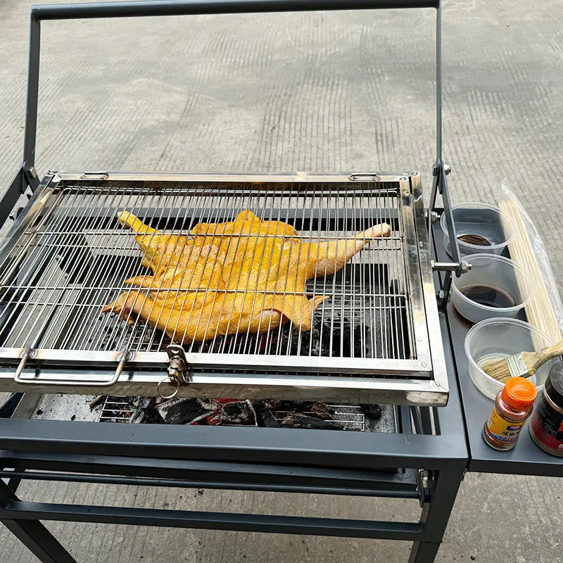 Large foldable charcoal BBQ grill stove with detachable components for outdoor courtyard cooking