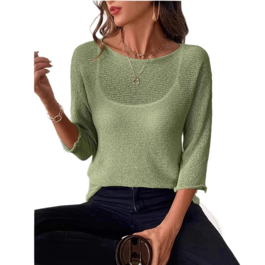 Women's knitted off-shoulder top with 3D pattern and 3/4 sleeves in multiple colour options