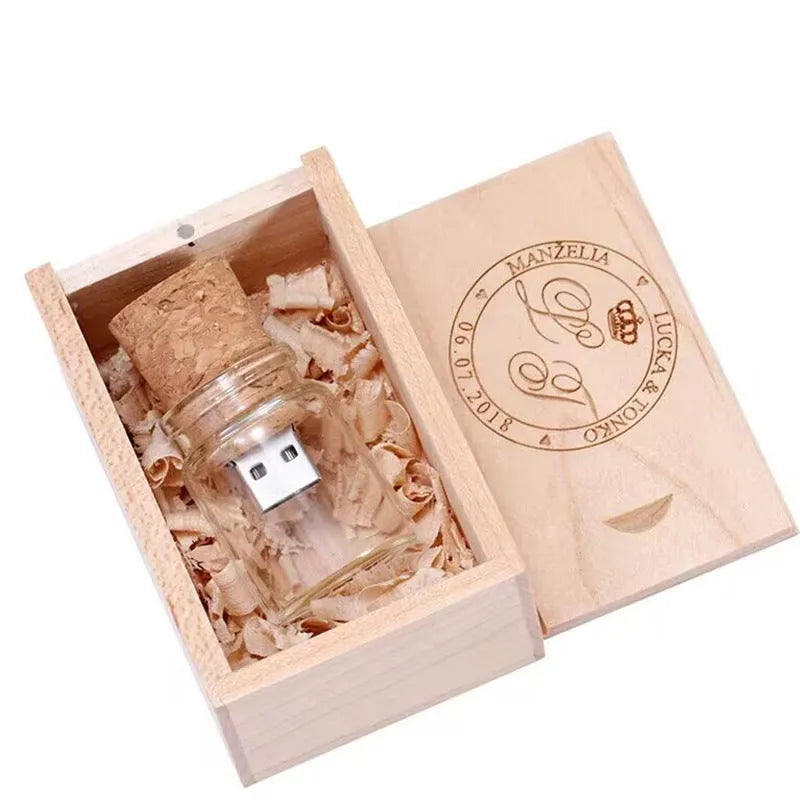 Transparent wooden wish drift bottle shaped USB flash drive for data storage