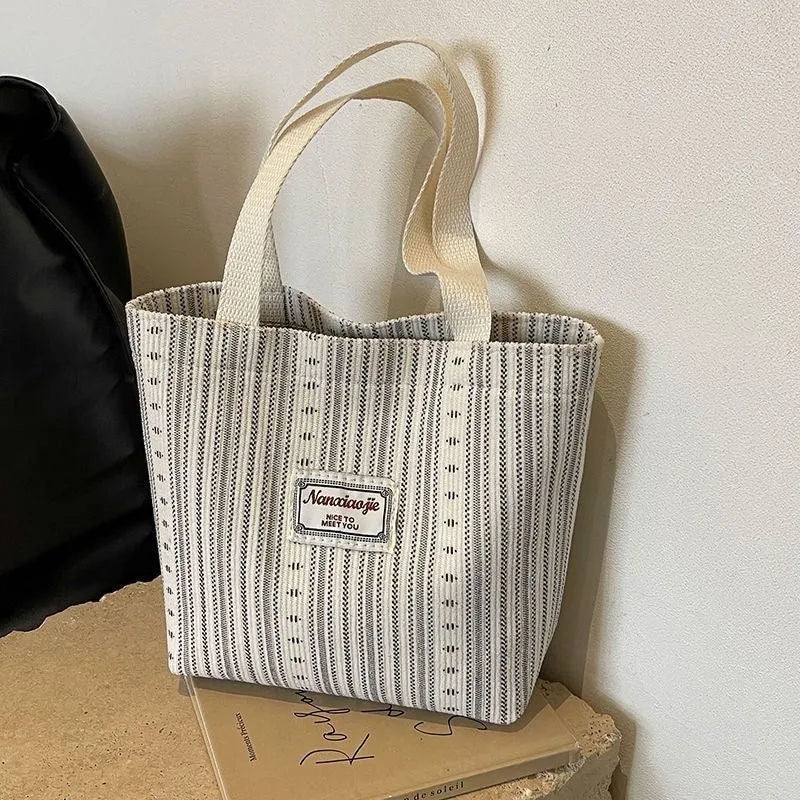 Japanese style corduroy handbag in ivory white, grey, or dark brown with large capacity