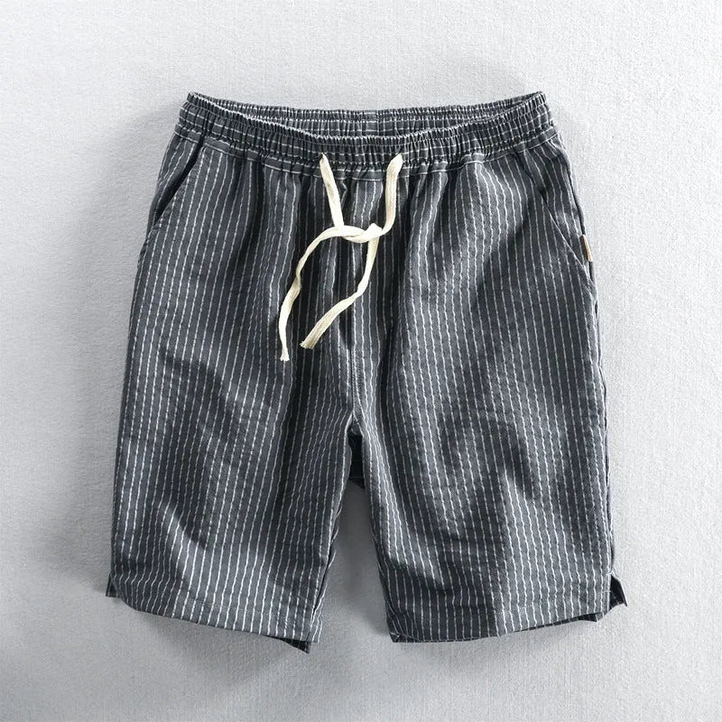 Men's striped casual shorts in cotton with elastic waistband shown in multiple colour options