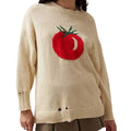 Women's milky white beige acrylic pullover sweater with Jacquard pattern texture and round neck