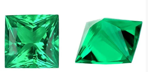 Columbia green synthetic emerald loose gemstone in round and rectangular emerald cut shapes