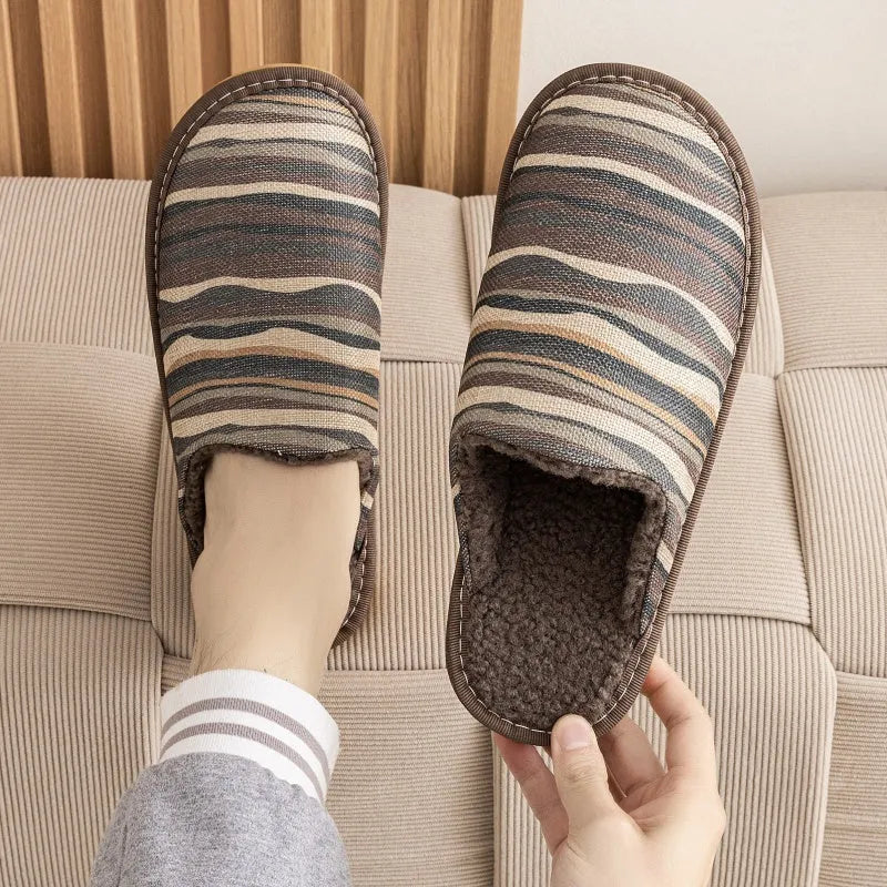 Household cotton slippers with floral patterns and PVC soles in various colours and sizes
