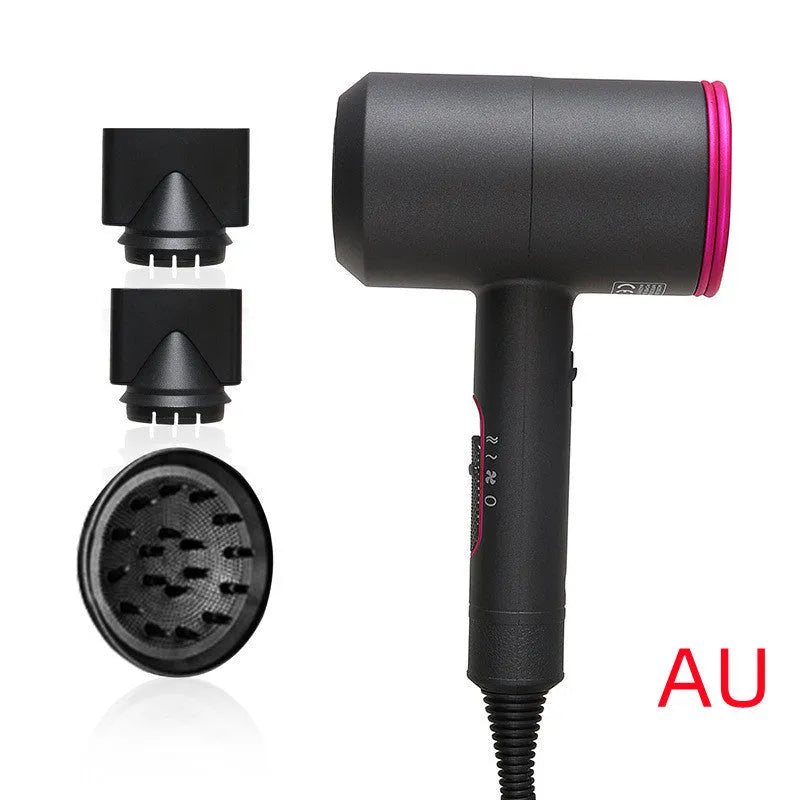 Professional black hotel hair dryer with long cable and worldwide voltage plug options
