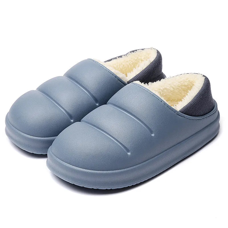 Women's waterproof garden slipper in green with plush lining and a textured non-slip EVA sole.