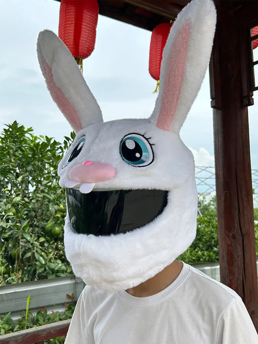 White rabbit head decorative cover for motorcycle helmet with long ears