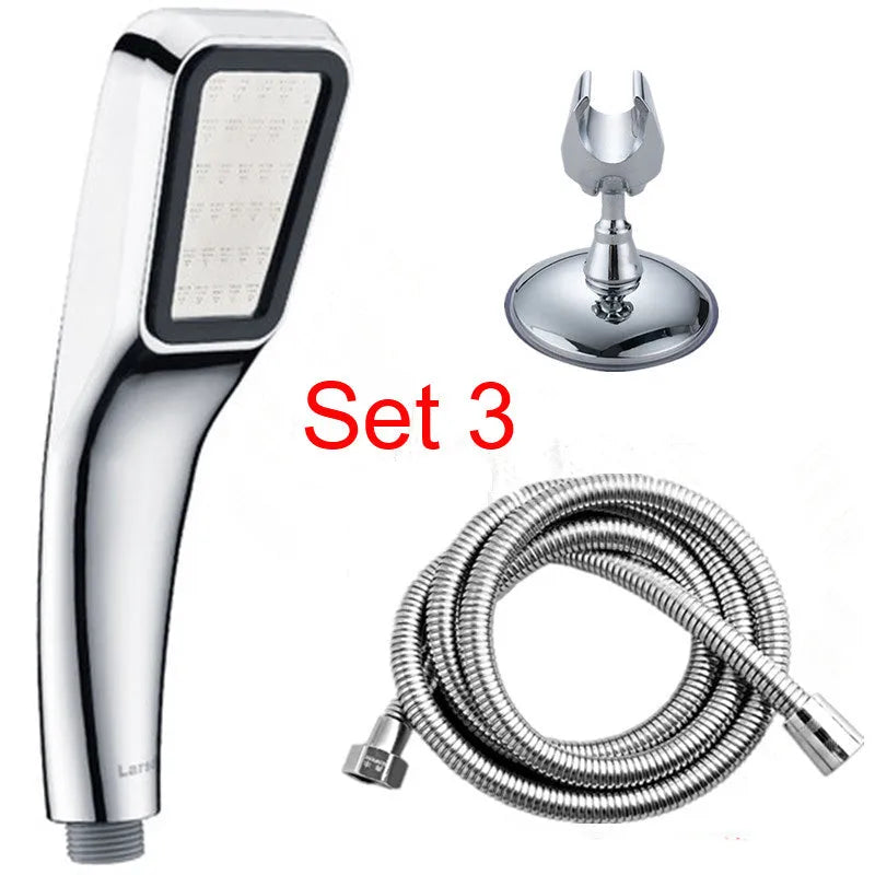 Orange hand-held pressurised shower with high-pressure rain function
