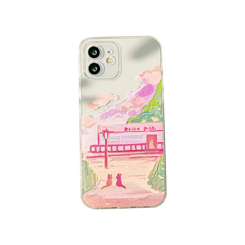 Colourful two cats cartoon design on a soft silicone iPhone rear cover case.