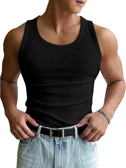 Men's tight fit polyester sports t-shirt in multiple colours on a hanger