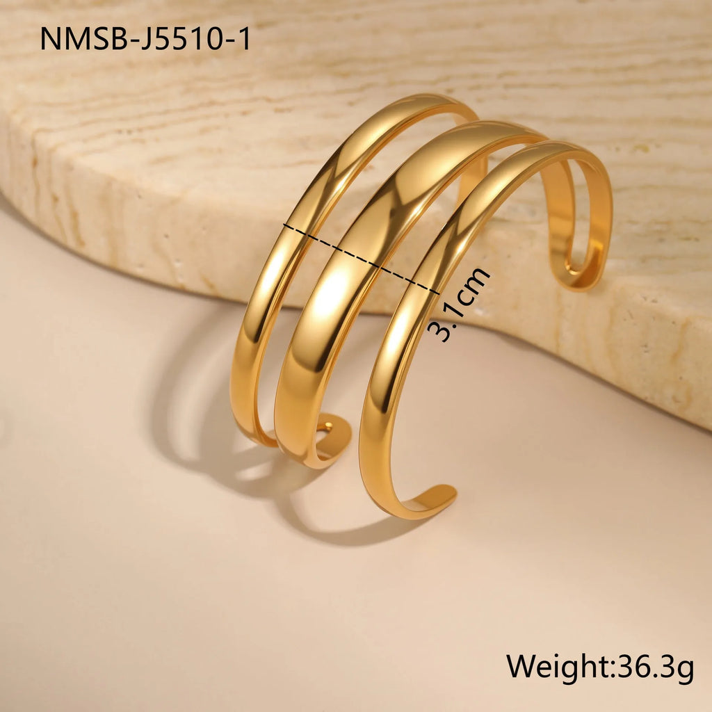 Stainless steel geometric line bracelet for women with simple opening clasp in gold or steel colour
