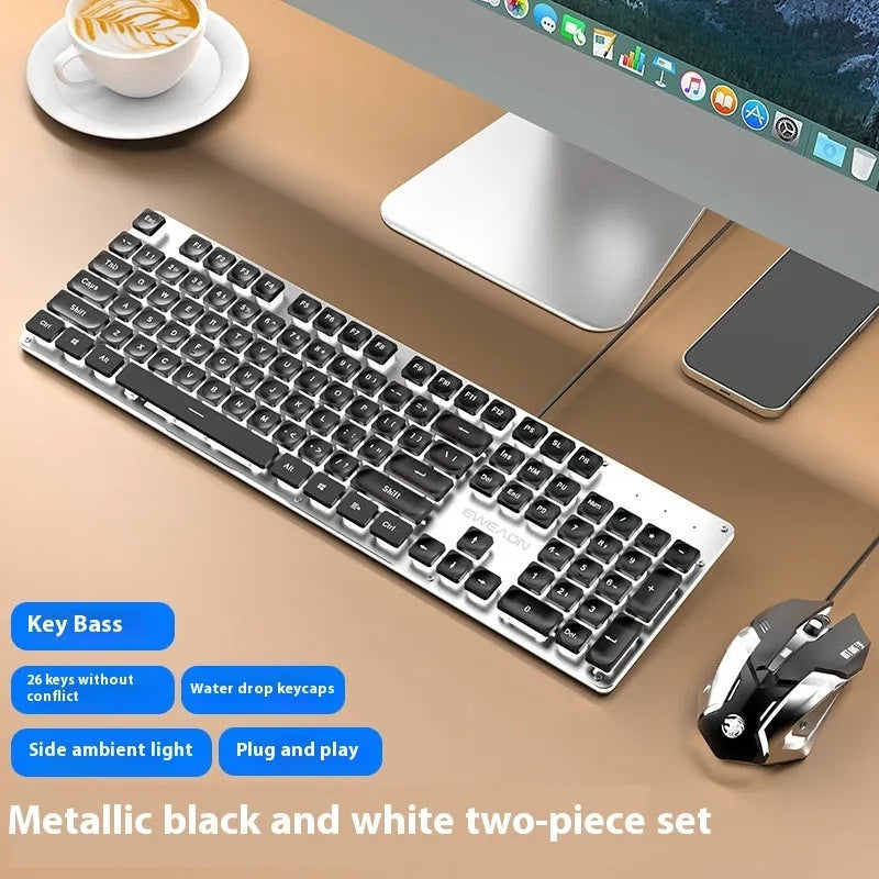 Wired mute mechanical-feel keyboard with backlighting in ABS casing, 44 cm length