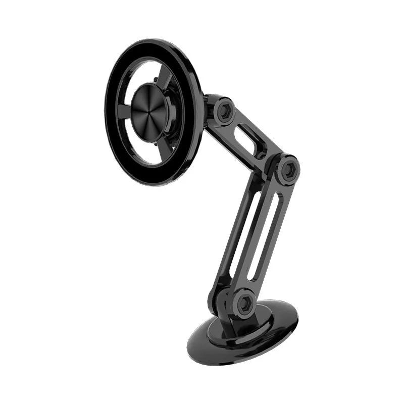 All-metal magnetic car phone holder in black, silver, gold, and rose gold colours with spare rings and adhesives