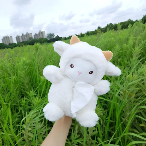 Plush cartoon lamb car tissue box holder for vehicle or home decoration