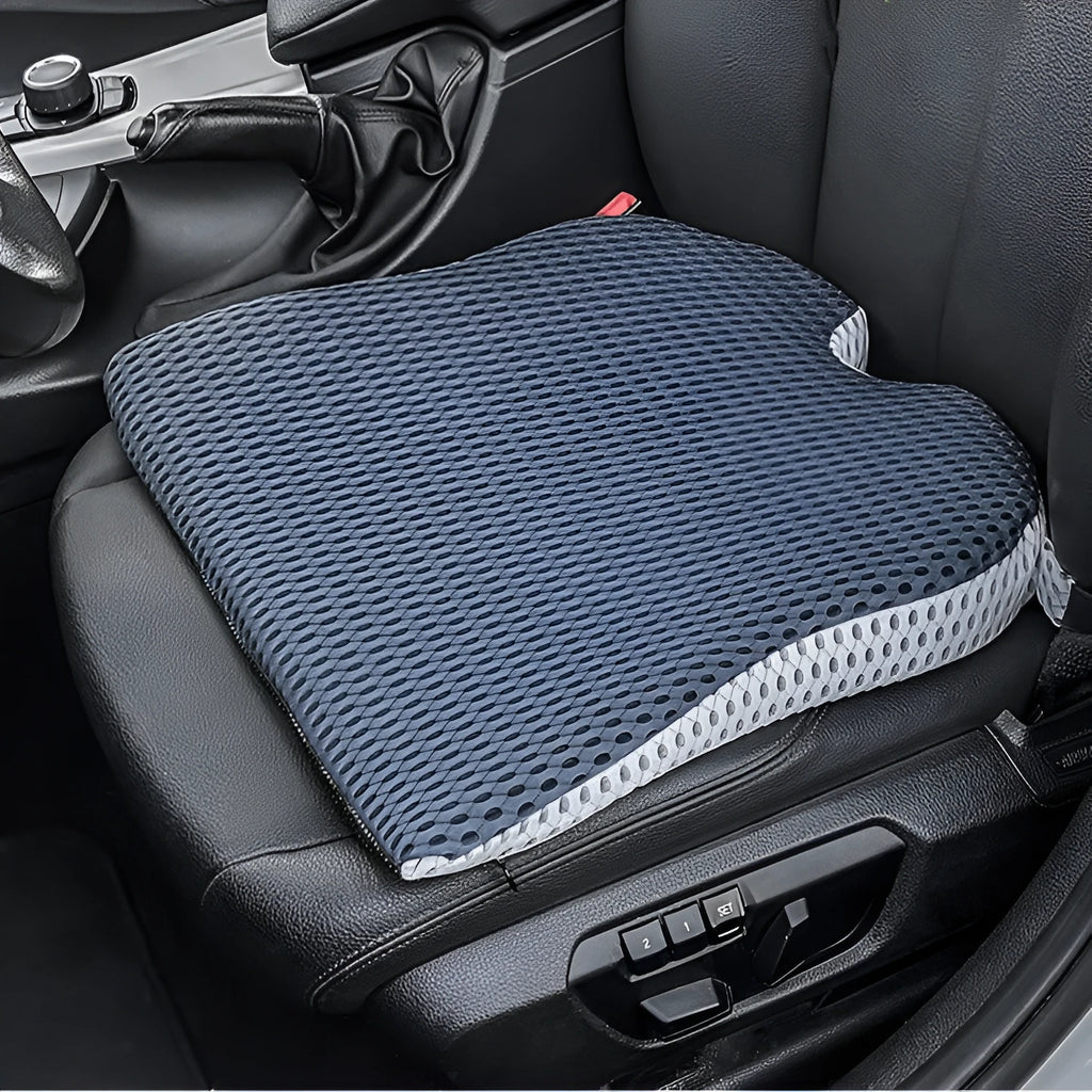 Memory foam seat cushion with adjustable straps in black, grey and creamy white colours