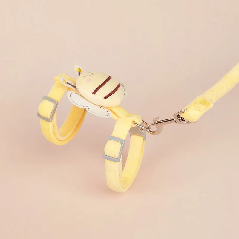Bee shape cat harness with adjustable polyester rope in pink, blue and yellow colour options
