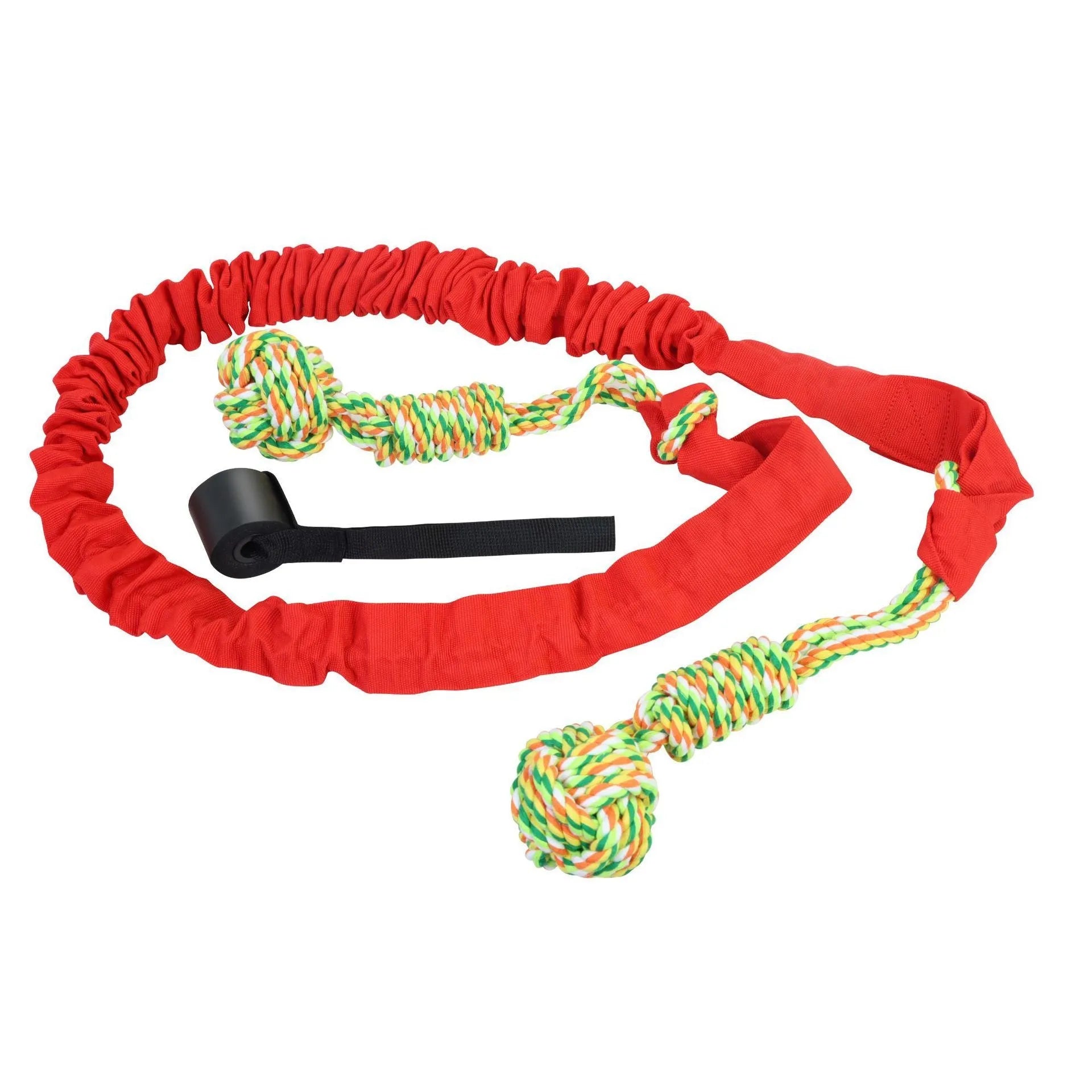 Twisted cotton dog tug of war rope toy in black, grey, and red colour options
