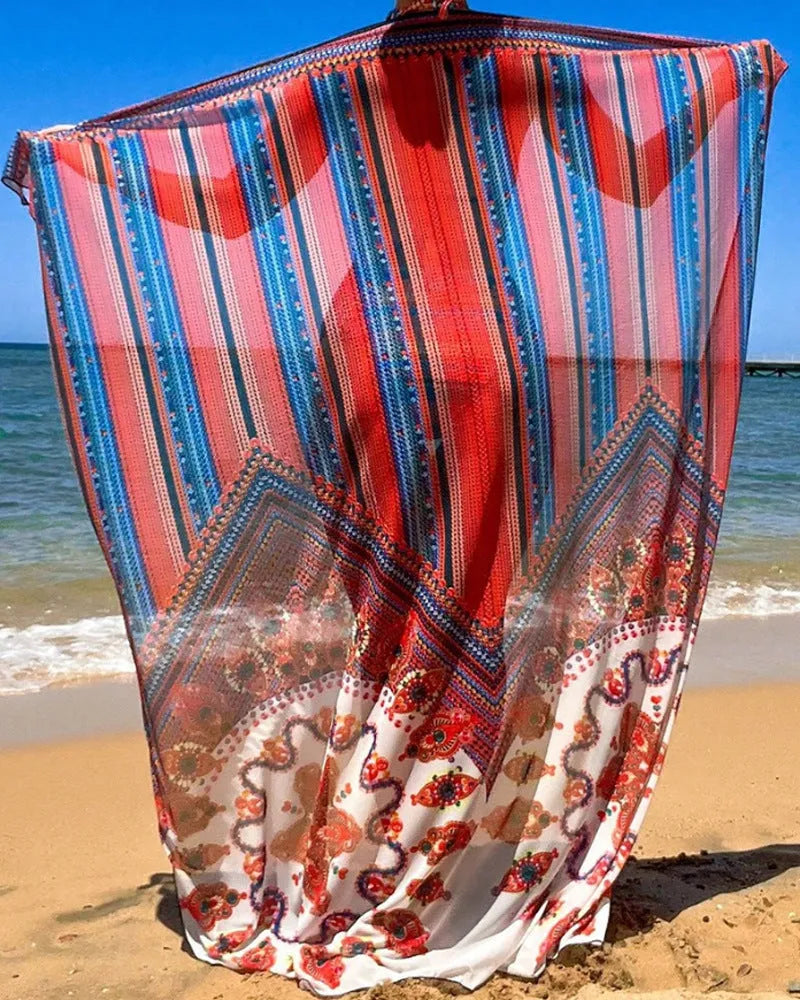 Women's three-piece polyester swimsuit set with a cutout blouse and high-waist briefs in the pictured colour.