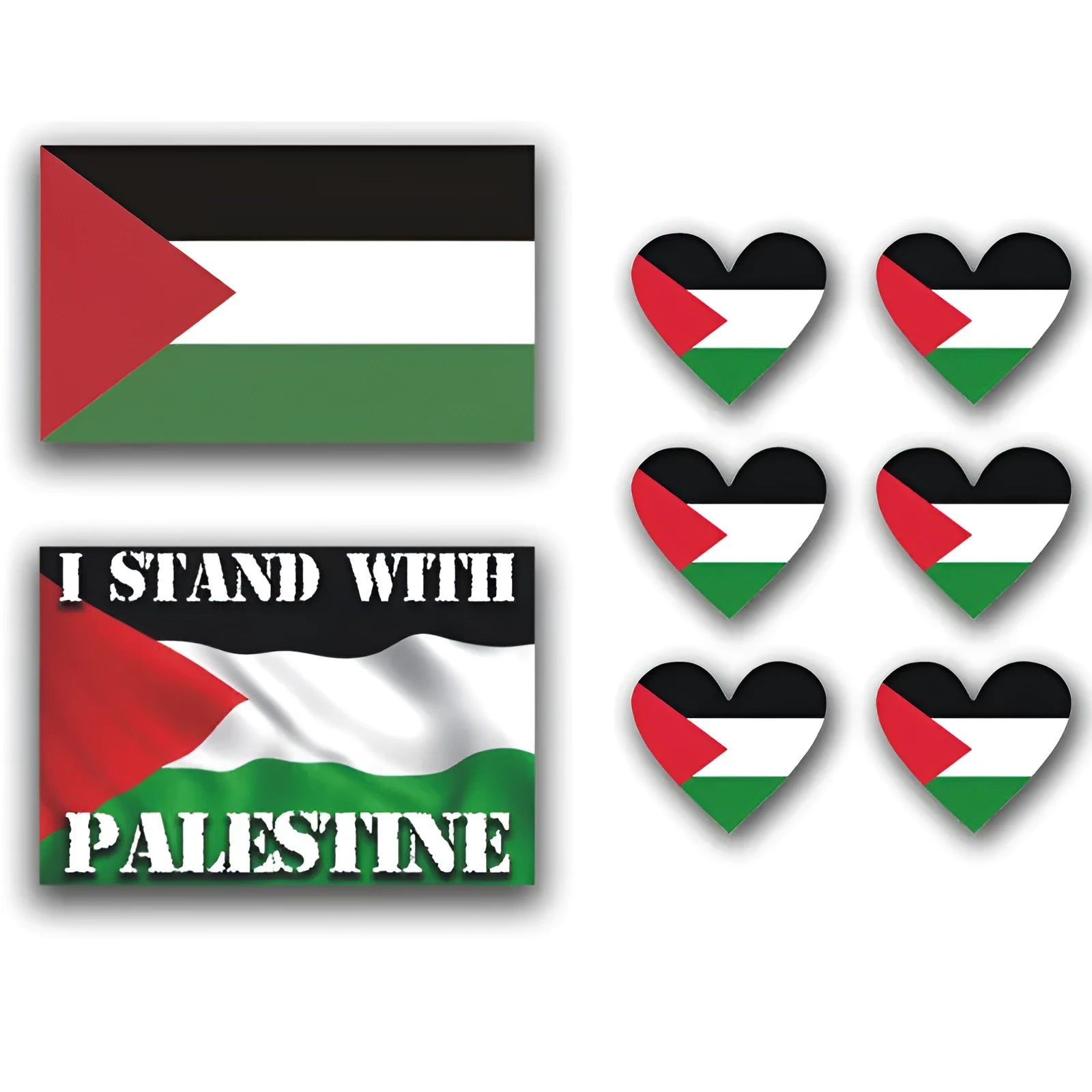 Palestinian flag car decal sticker in three design variants on a vehicle window.