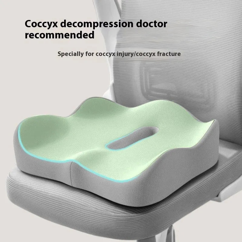 Memory foam seat cushion with waist rest for office sitting in grey green colour option