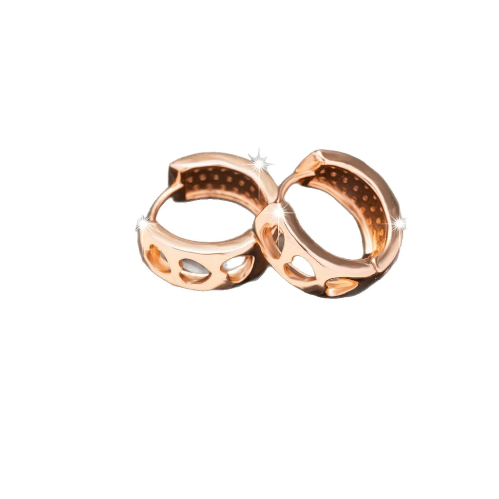 Rose gold women's earrings with three hollowed-out hearts in circular drop design