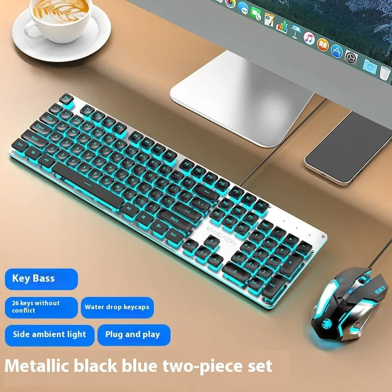 Wired mute mechanical-feel keyboard with backlighting in ABS casing, 44 cm length