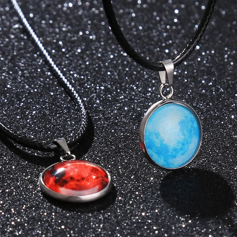 Christmas moon night sky luminous alloy pendant necklace with colourful glass constellation design