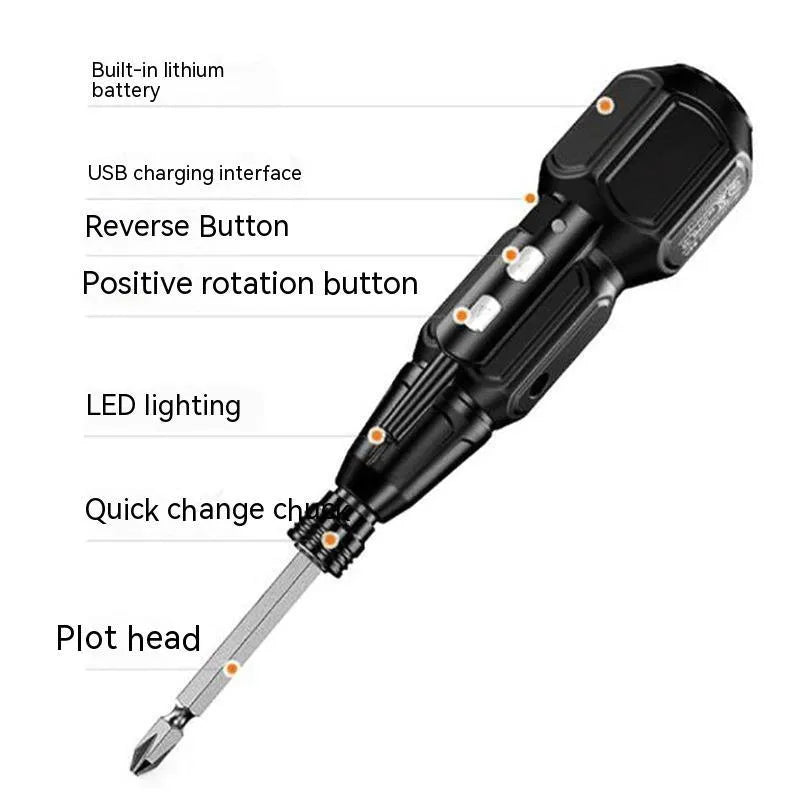 Black electric screwdriver with straight alloy steel handle showing 36V lithium battery power