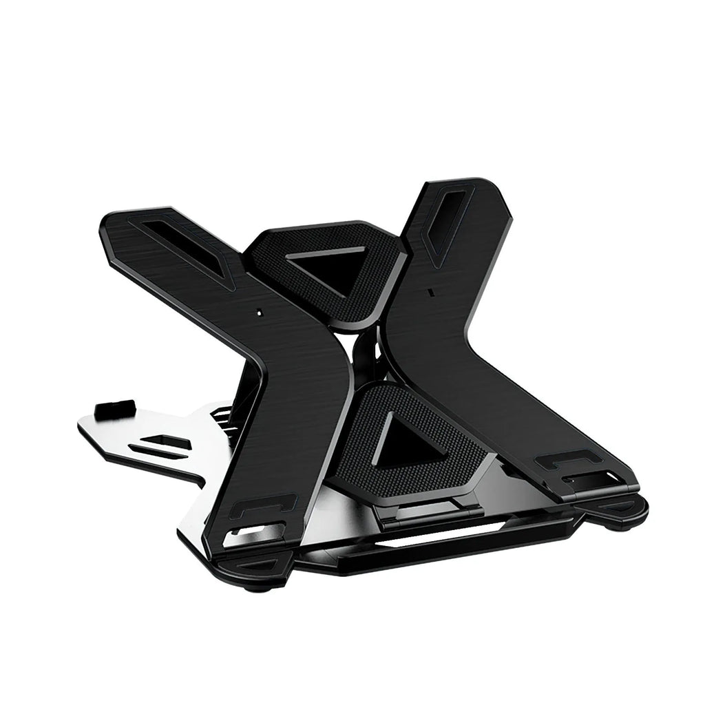 Black ABS plastic laptop bracket with phone holder measuring 300x200mm