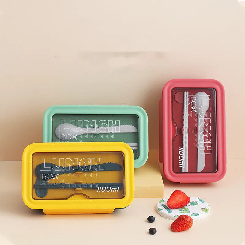 Four-compartment plastic bento lunch box in Nordic style design with separate food sections