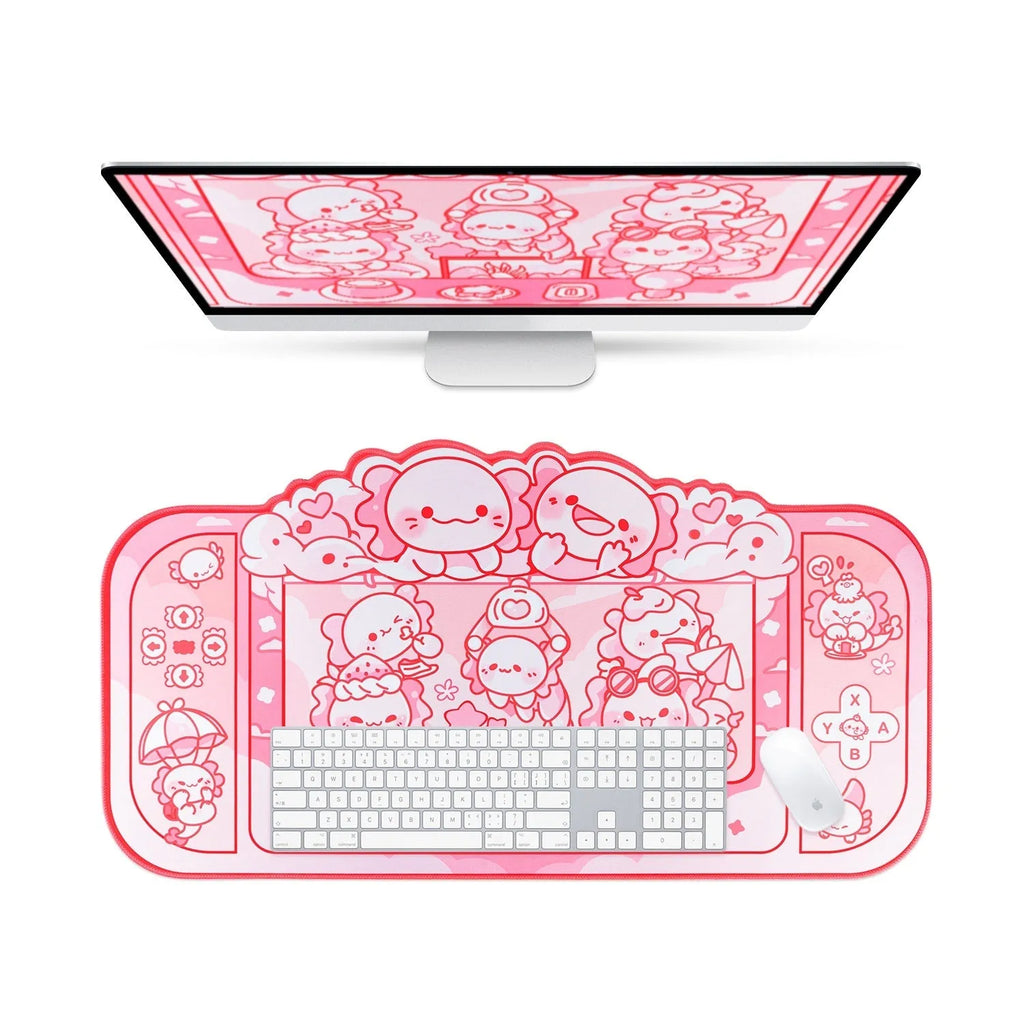 Hexagonal dragon crane machine cartoon anime large cloth mouse pad with wrist strap, 75cm by 40cm.