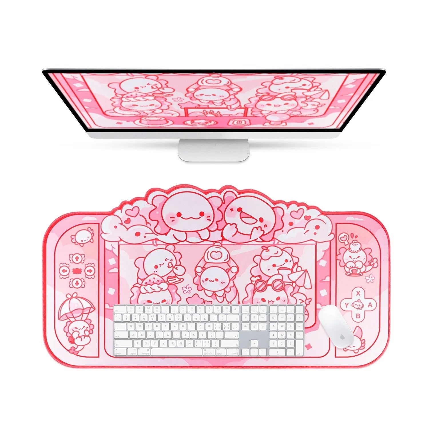 Hexagonal dragon crane machine cartoon anime large cloth mouse pad with wrist strap, 75cm by 40cm.
