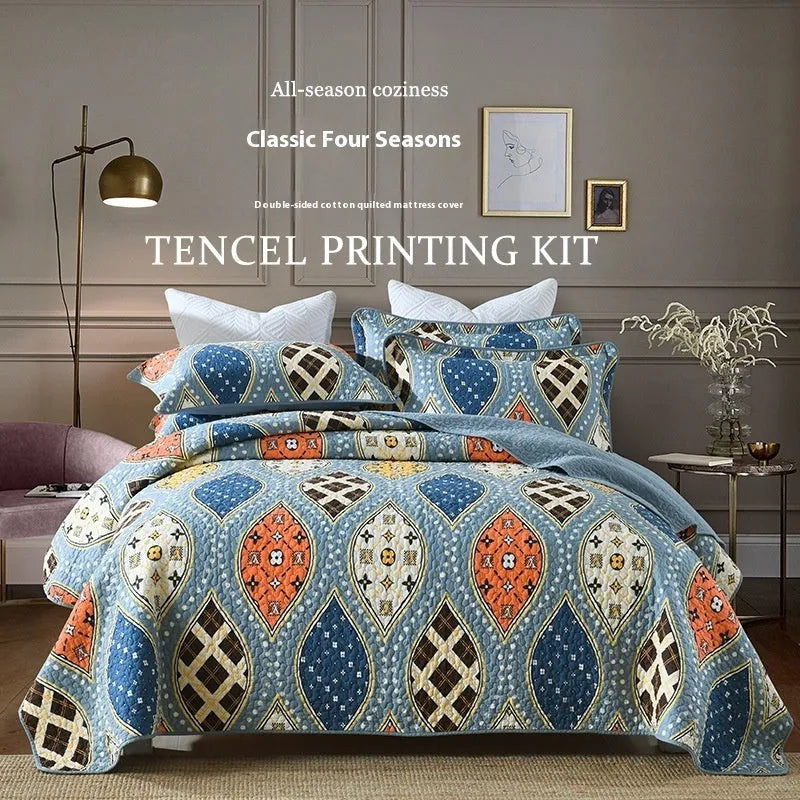 Pure cotton quilt cover set with pillowcases in American style floral pattern