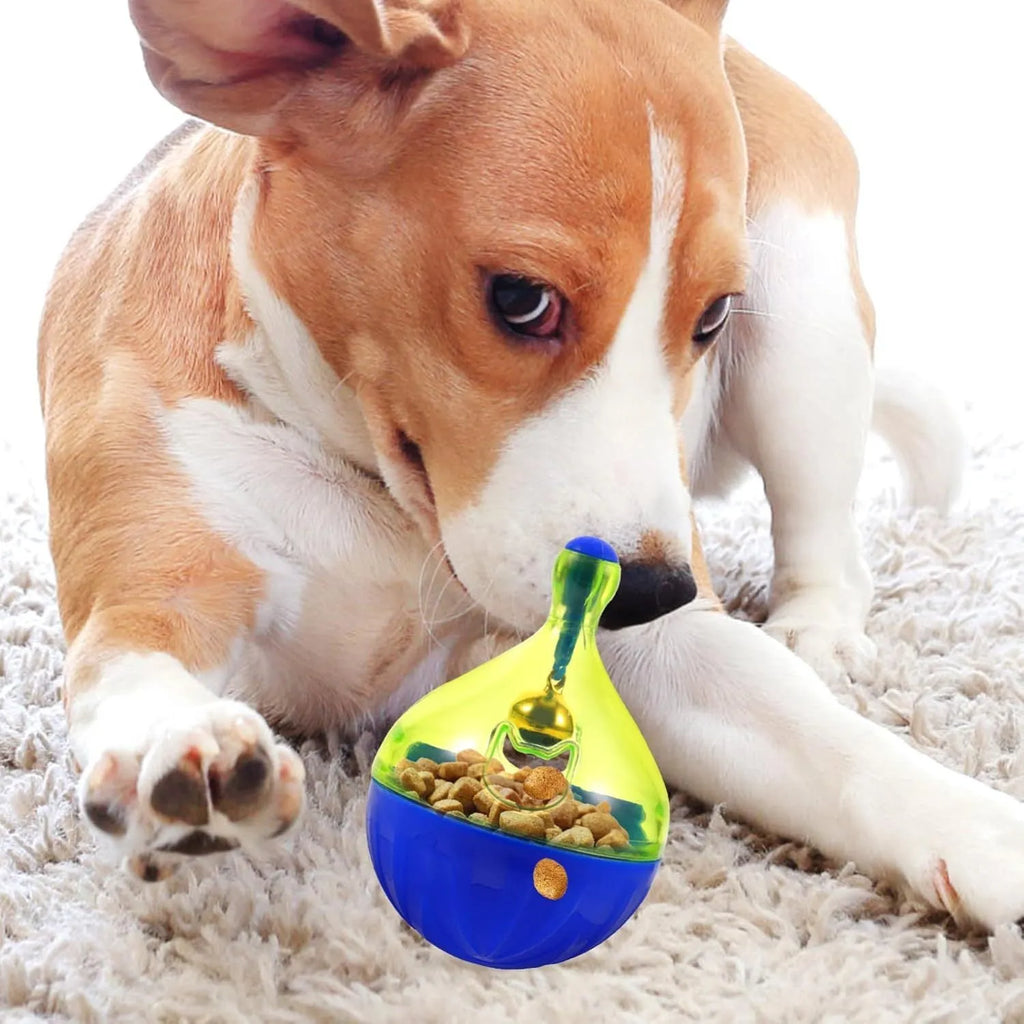 Interactive pet treat dispenser tumbler ball for dogs and cats showing 14cm size scale