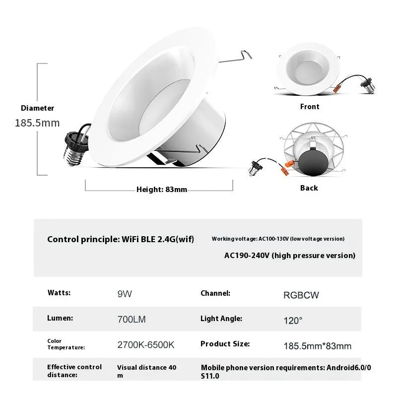 Smart RGBW colour-changing ceiling lamp with remote control and E26 base for US voltage