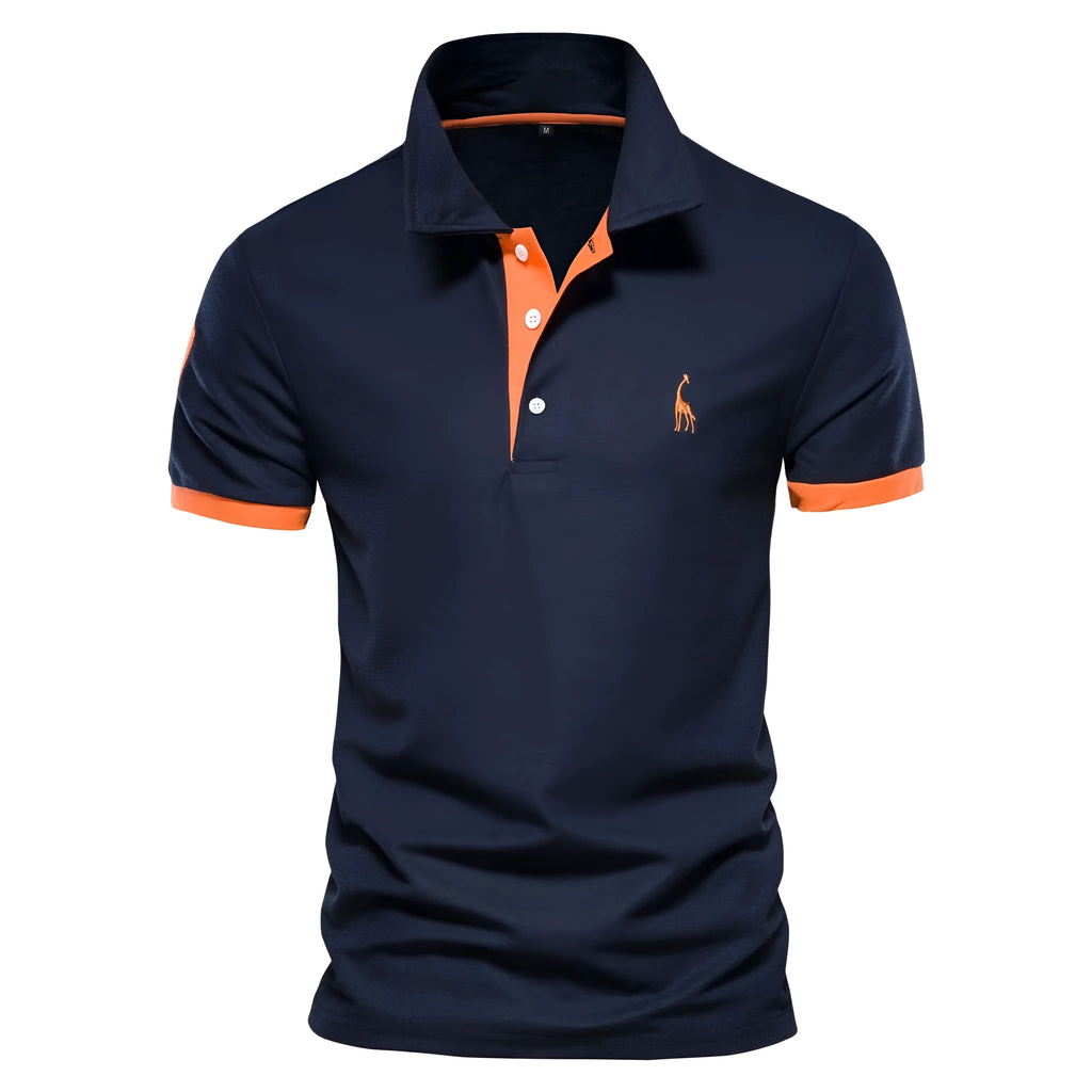 Men's slim fit T-shirt with embroidered deer pattern on chest, shown in multiple colour options.
