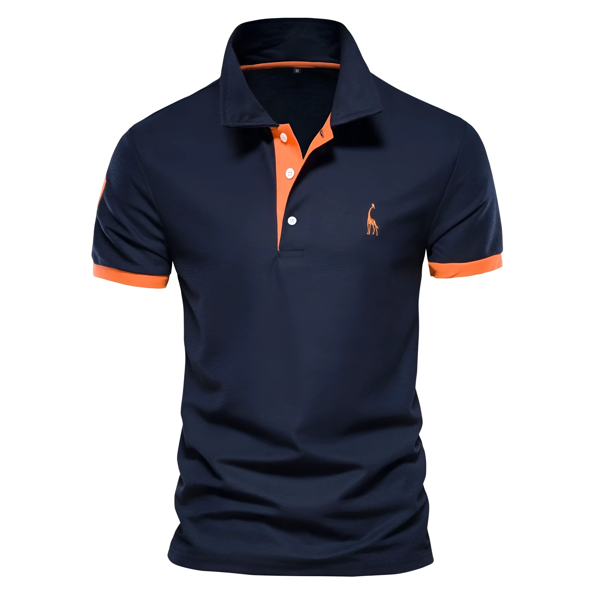 Men's slim fit T-shirt with embroidered deer pattern on chest, shown in multiple colour options.
