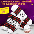 Taekwondo protective gear set showing leg guards and arm guards in PU EVA material