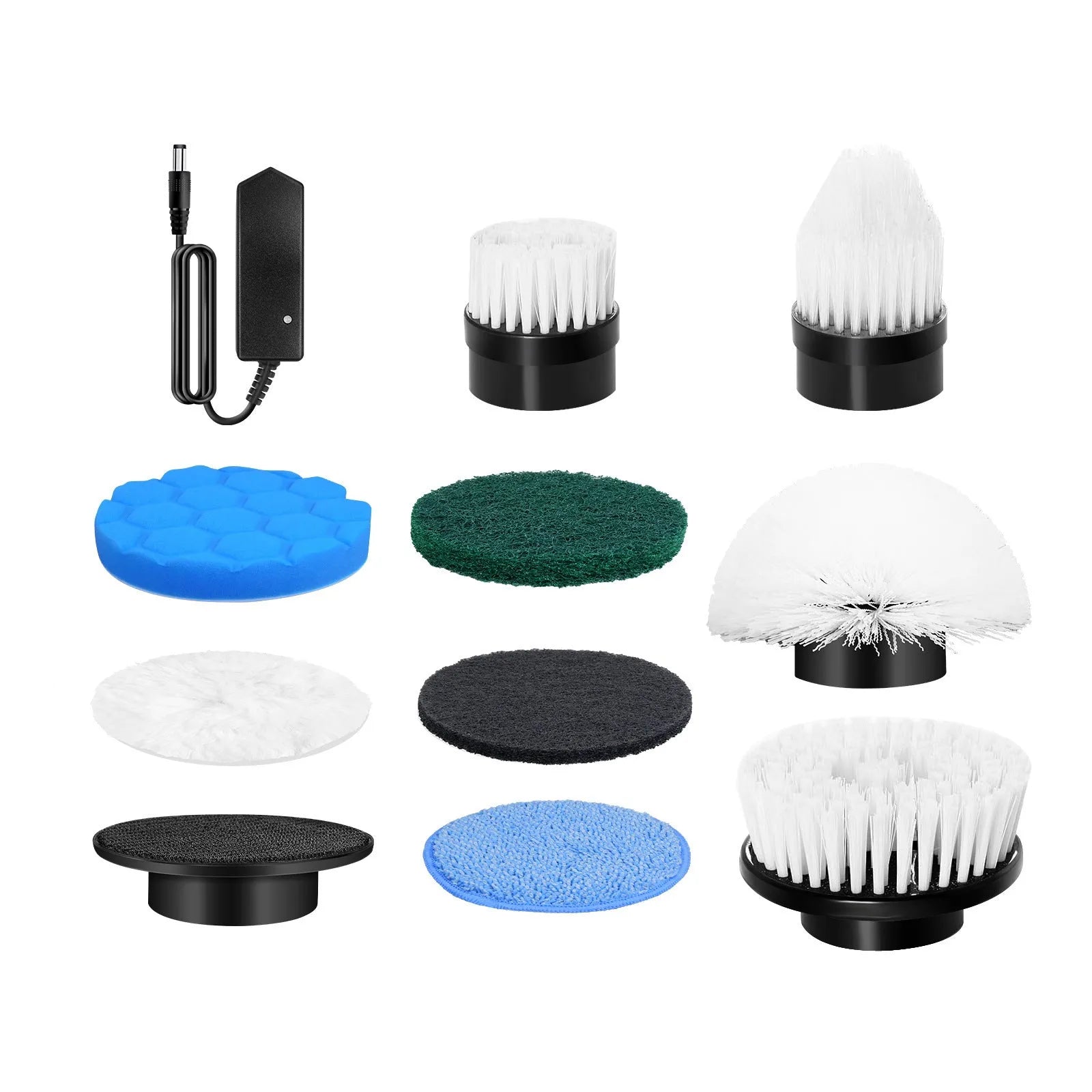 White rechargeable handheld cleaning brush with multiple plug options