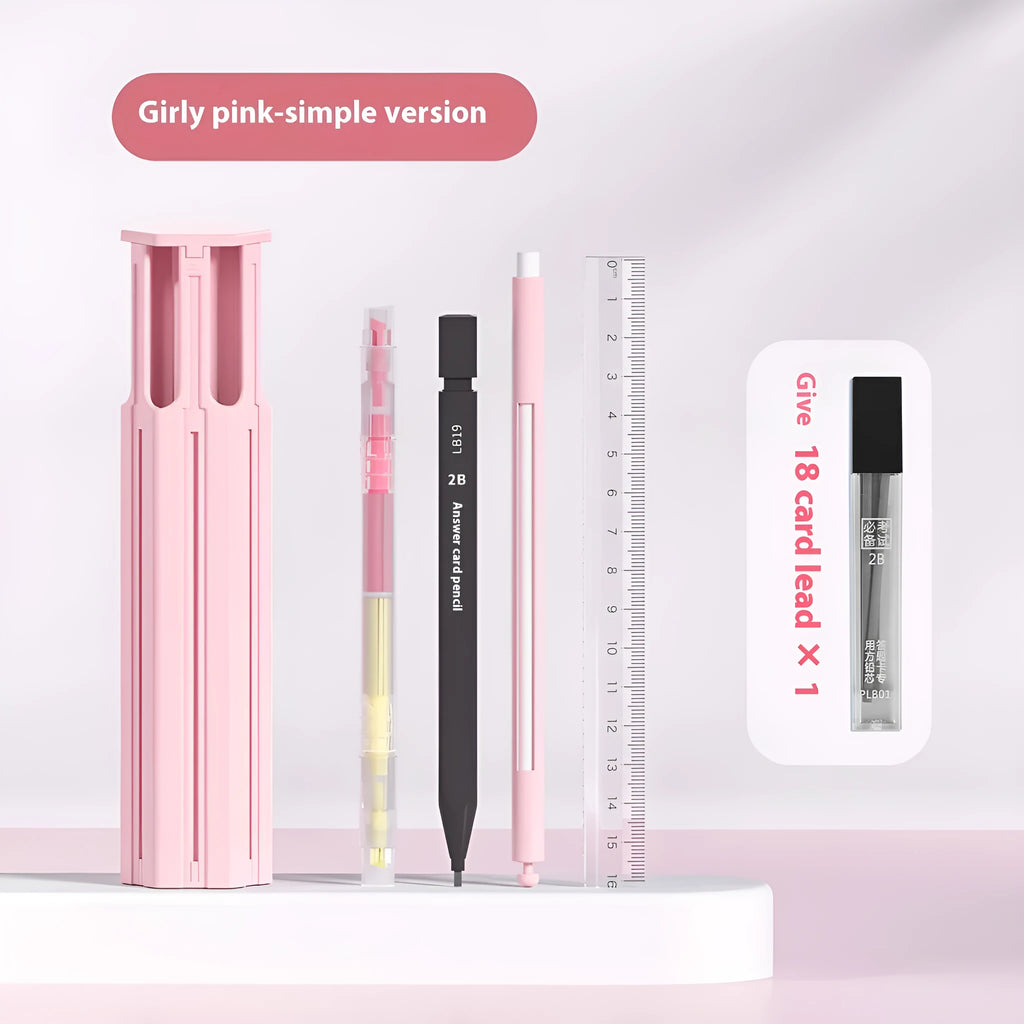 Plastic six pens pencil case set in vigorous white, sky blue, and girl pink colours