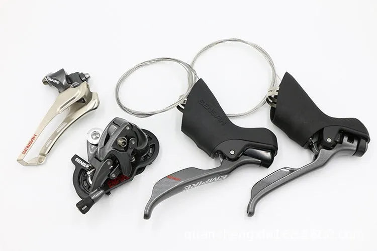 Road bike transmission kit showing aluminium alloy manual change, front dial, and short leg rear dial components for 11-speed systems