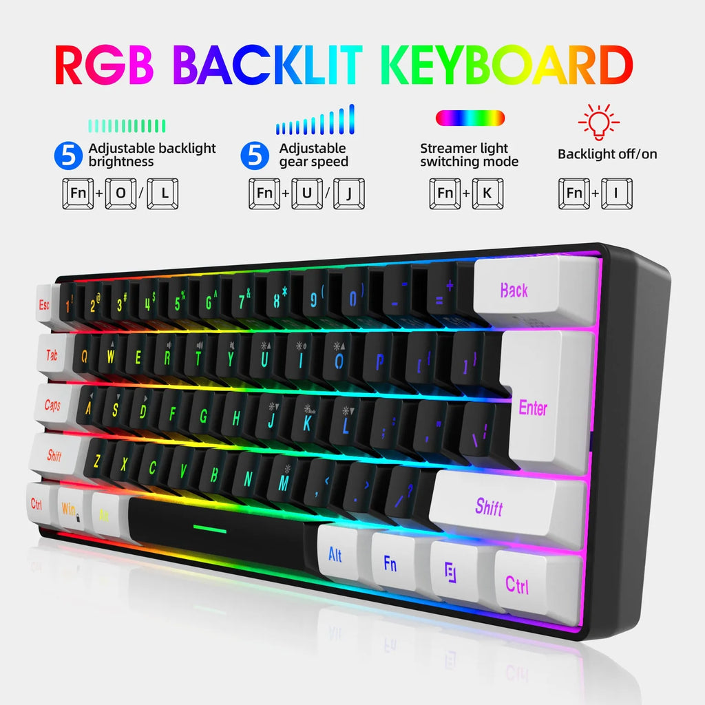 Simple wired 61 key membrane keyboard in white and black colour scheme with UK layout
