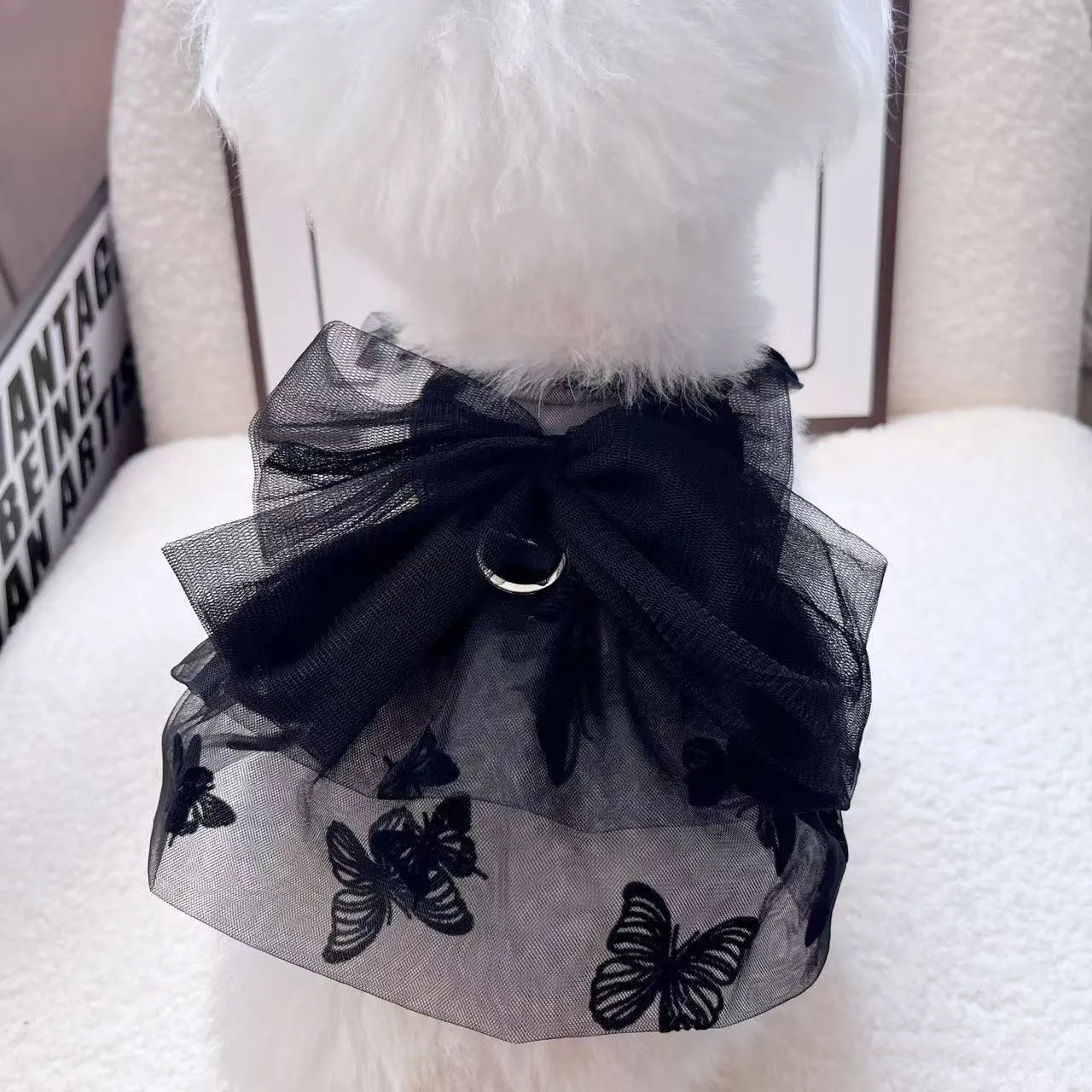 Black polyester tulle princess skirt pet clothing for small dogs and cats in five sizes
