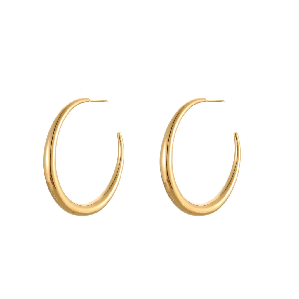Titanium steel geometric hoop earrings with circular design and gold or steel finishes